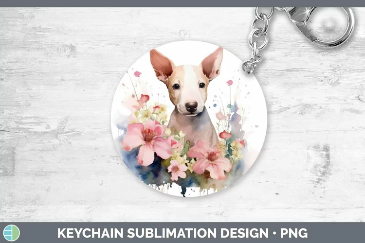 Floral Dog Bull Terrier Dog Keychain Sublimation Keyring Des