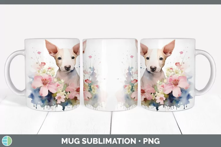 Floral Dog Bull Terrier Dog Mug Wrap Sublimation Coffee Cup