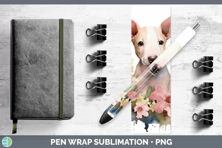Floral Dog Bull Terrier Dog Pen Wrap Sublimation Epoxy Pen D