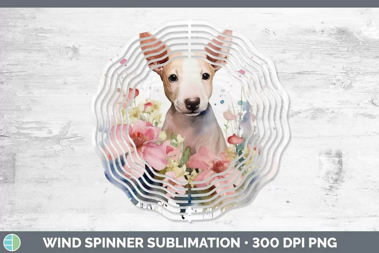 Floral Dog Bull Terrier Dog Wind Spinner Sublimation Spinner