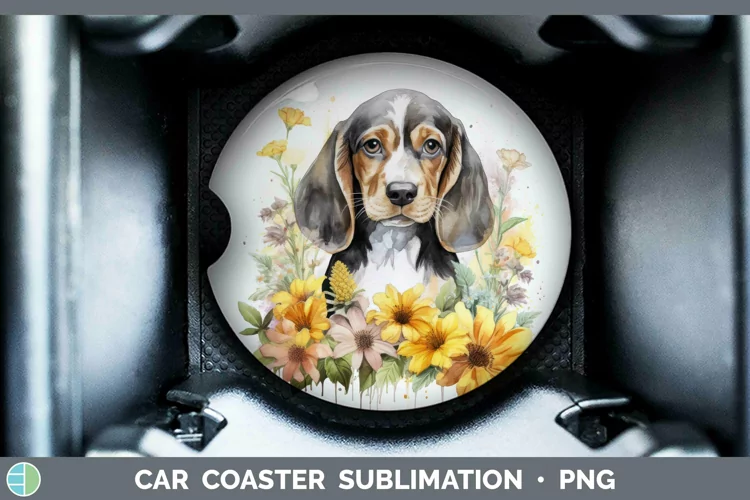 Floral Dog English Coonhound Dog Car Coaster Sublimation Coa