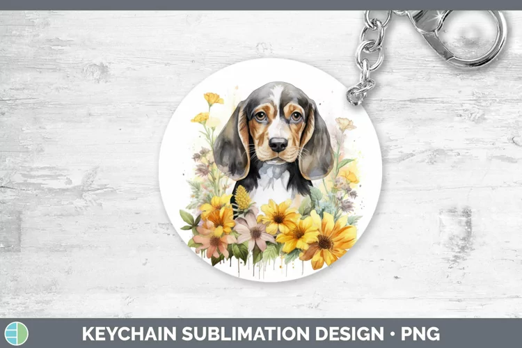 Floral Dog English Coonhound Dog Keychain Sublimation Keyrin