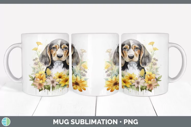 Floral Dog English Coonhound Dog Mug Wrap Sublimation Coffee