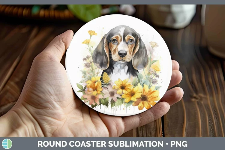 Floral Dog English Coonhound Dog Round Coaster Sublimation C