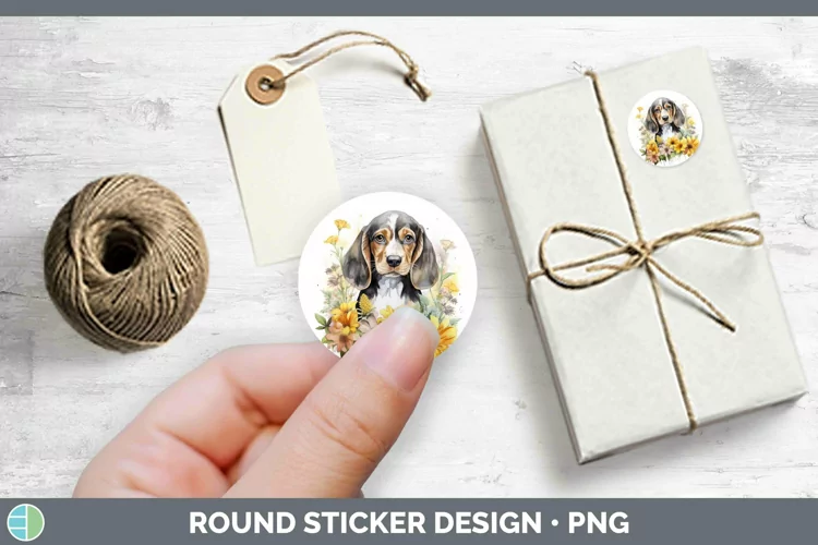 Floral Dog English Coonhound Dog Stickers | Round Labels Des