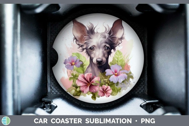 Floral Dog Hairless Chinese Crested Dog Car Coaster Sublimat