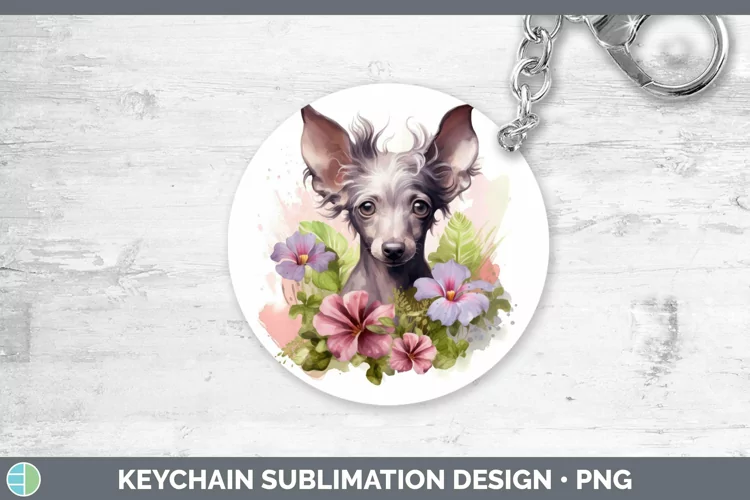 Floral Dog Hairless Chinese Crested Dog Keychain Sublimation