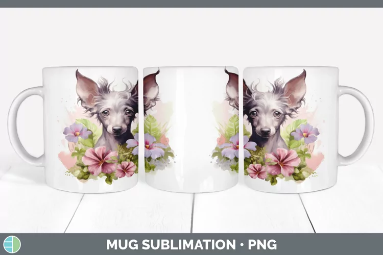 Floral Dog Hairless Chinese Crested Dog Mug Wrap Sublimation