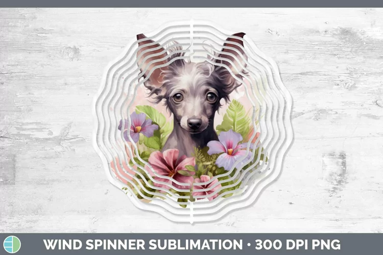 Floral Dog Hairless Chinese Crested Dog Wind Spinner Sublima