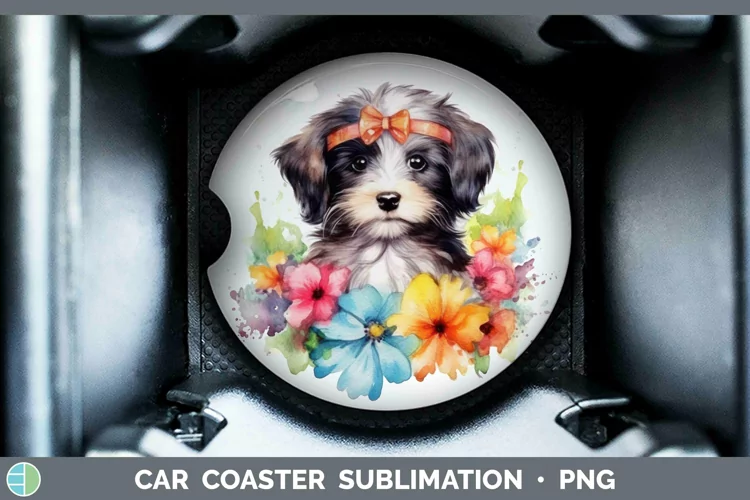 Floral Dog Havanese Dog Car Coaster Sublimation Coaster Desi