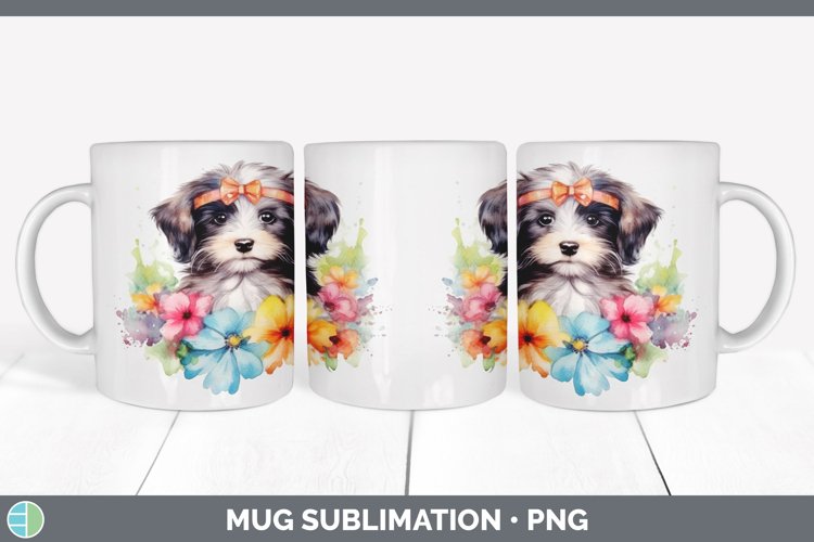 Floral Dog Havanese Dog Mug Wrap Sublimation Coffee Cup Desi