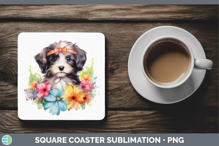 Floral Dog Havanese Dog Square Coaster Sublimation Coaster D
