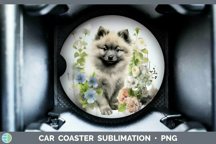 Floral Dog Keeshond Dog Car Coaster Sublimation Coaster Desi