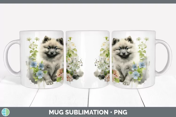 Floral Dog Keeshond Dog Mug Wrap Sublimation Coffee Cup Desi