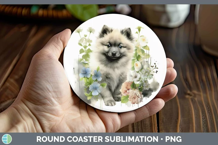 Floral Dog Keeshond Dog Round Coaster Sublimation Coaster De