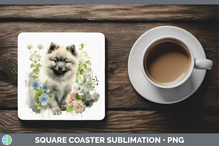 Floral Dog Keeshond Dog Square Coaster Sublimation Coaster D