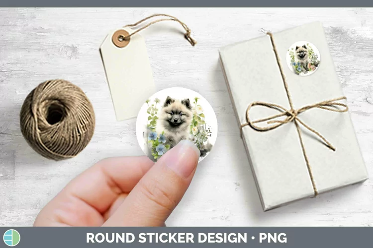 Floral Dog Keeshond Dog Stickers | Round Labels Designs