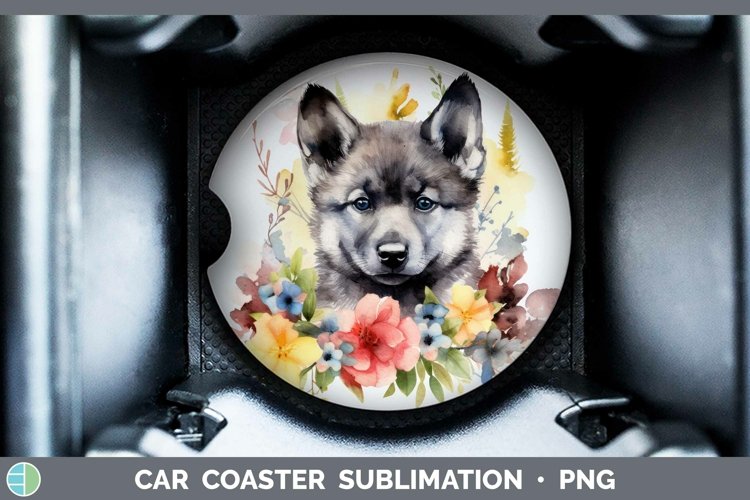 Floral Dog Norwegian Elkhound Dog Car Coaster Sublimation Co