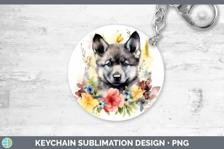 Floral Dog Norwegian Elkhound Dog Keychain Sublimation Keyri