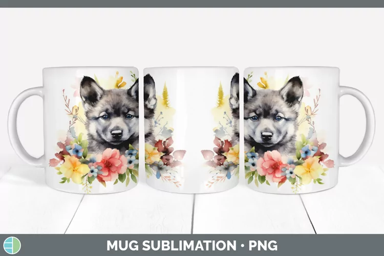 Floral Dog Norwegian Elkhound Dog Mug Wrap Sublimation Coffe