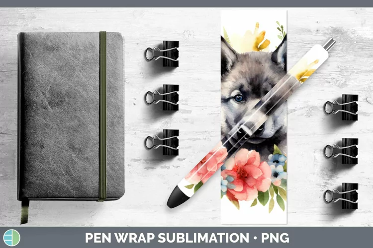 Floral Dog Norwegian Elkhound Dog Pen Wrap Sublimation Epoxy