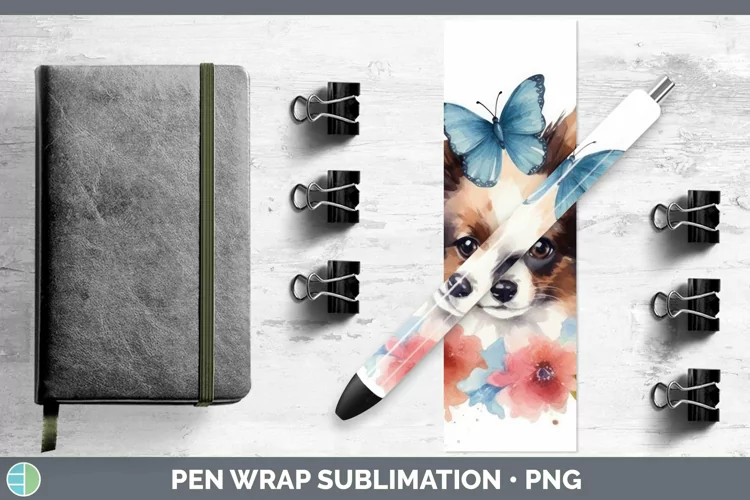 Floral Dog Papillon Dog Pen Wrap Sublimation Epoxy Pen Desig