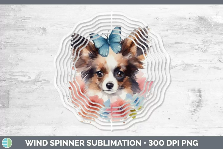 Floral Dog Papillon Dog Wind Spinner Sublimation Spinner Des