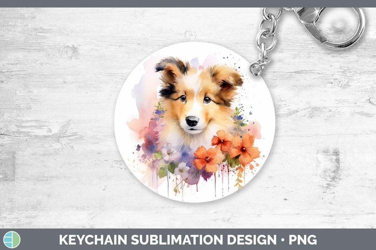 Floral Dog Rough Collie Keychain Sublimation Keyring Designs