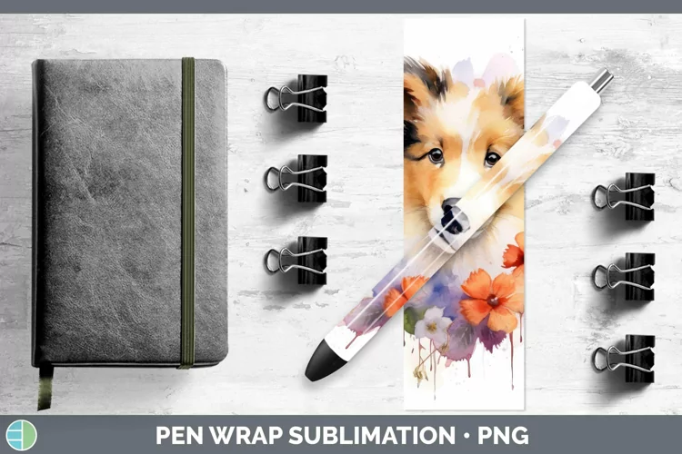 Floral Dog Rough Collie Pen Wrap Sublimation Epoxy Pen Desig