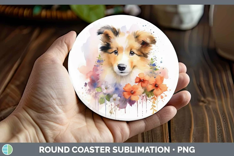 Floral Dog Rough Collie Round Coaster Sublimation Coaster De