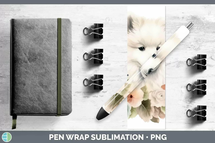 Floral Dog Samoyed Dog Pen Wrap Sublimation Epoxy Pen Design