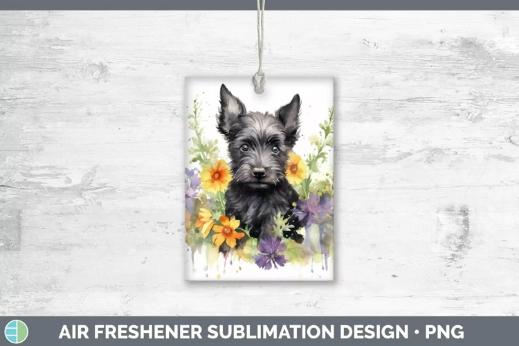 Floral Dog Scottish Terrier Dog Air Freshener Sublimation Ca