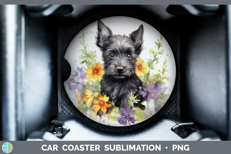 Floral Dog Scottish Terrier Dog Car Coaster Sublimation Coas