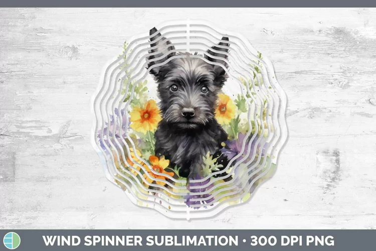 Floral Dog Scottish Terrier Dog Wind Spinner Sublimation Spi