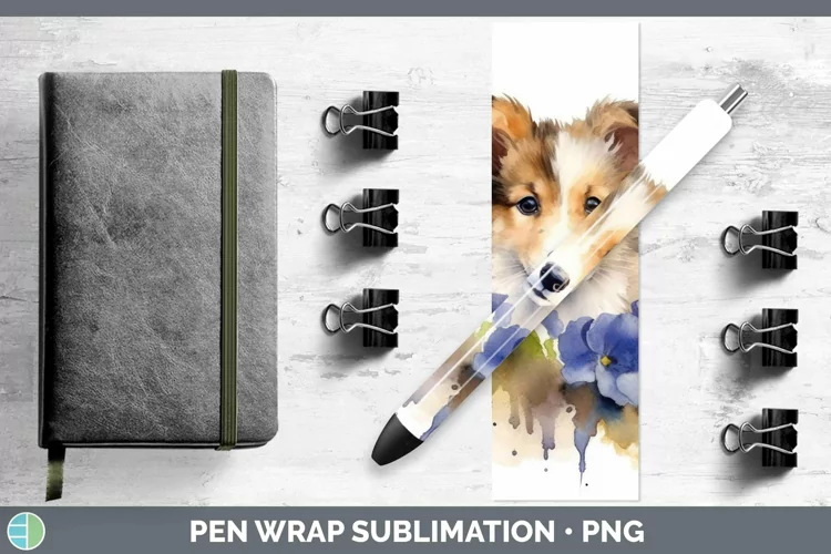 Floral Dog Shetland Sheepdog Pen Wrap Sublimation Epoxy Pen