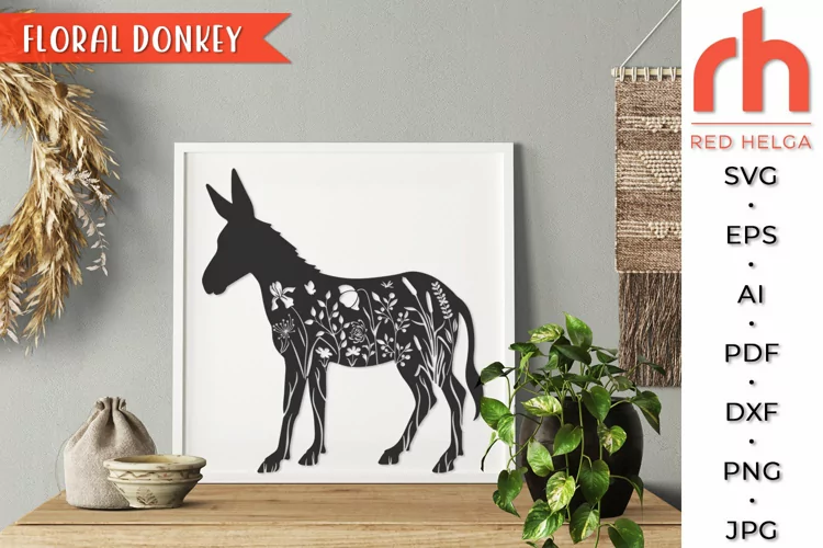 Floral Donkey SVG, Flower Animal Cut File, Wildflower Mule