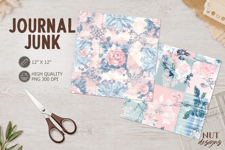 Shabby Rose Journal junk Blue Pink Summer digital paper