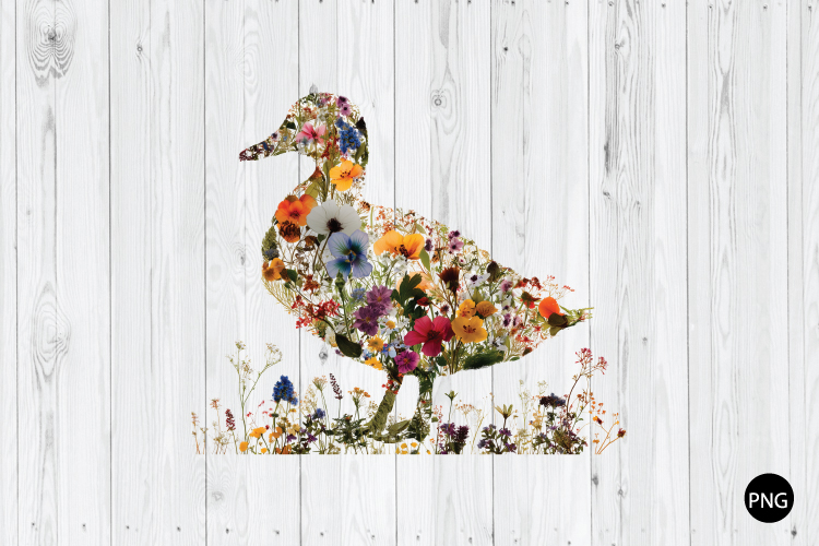 Wildflower Duck PNG, Floral Duck PNG, Duck PNG, Animal PNG