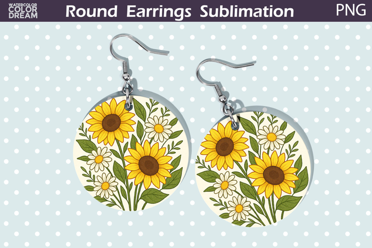 Sunflowers Daisy Round Earrings | Vintage Flowers Earrings
