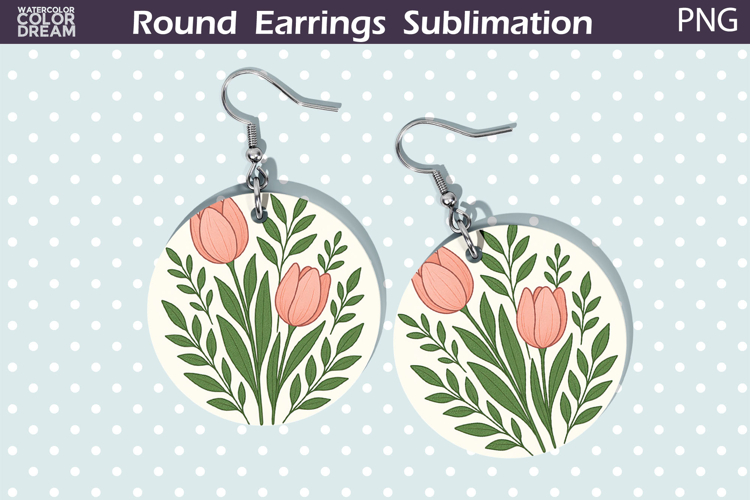 Pink Tulip Round Earrings | Vintage Flowers Earrings