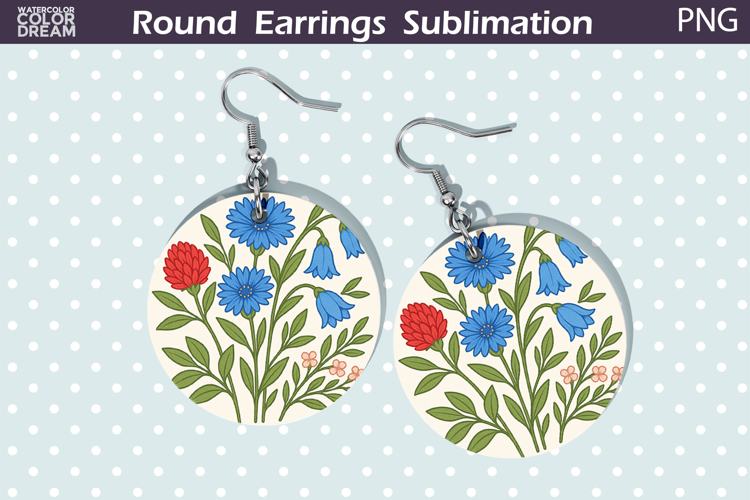 Cornflower Round Earrings | Vintage Flowers Earrings