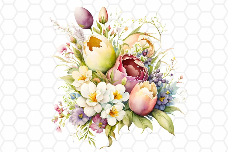 Floral Easter Bouquet Watercolor Clipart, Sublimation PNG