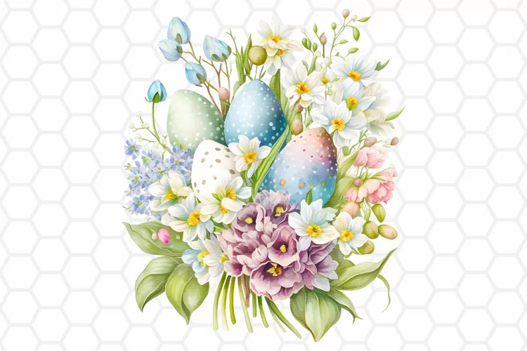 Floral Easter Bouquet Watercolor Clipart, Sublimation PNG