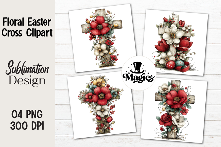 Floral Easter Cross Clipart