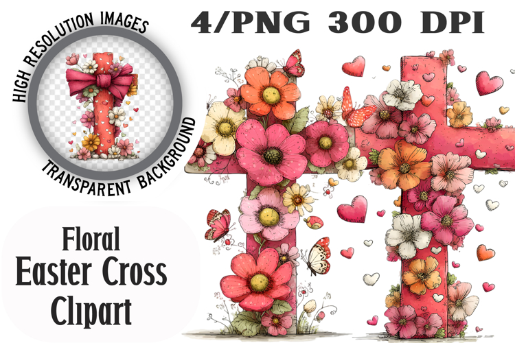 Floral Easter Cross Clipart