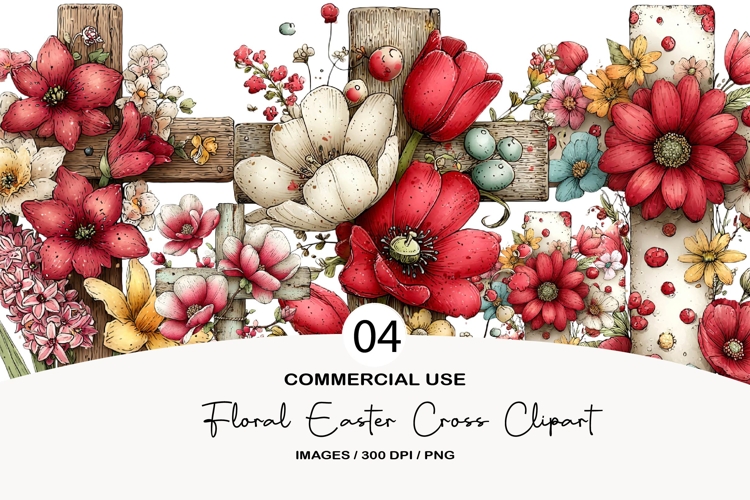 Floral easter cross clipart