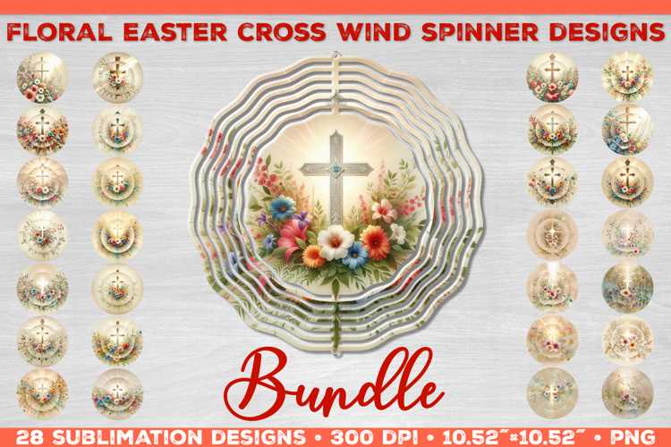 Bundle of Wind Spinner Sublimation Design with Flower Cross