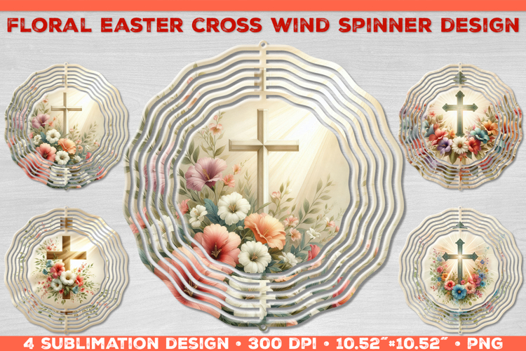 Wind Spinner Sublimation Design with Watercolor Flower Cross