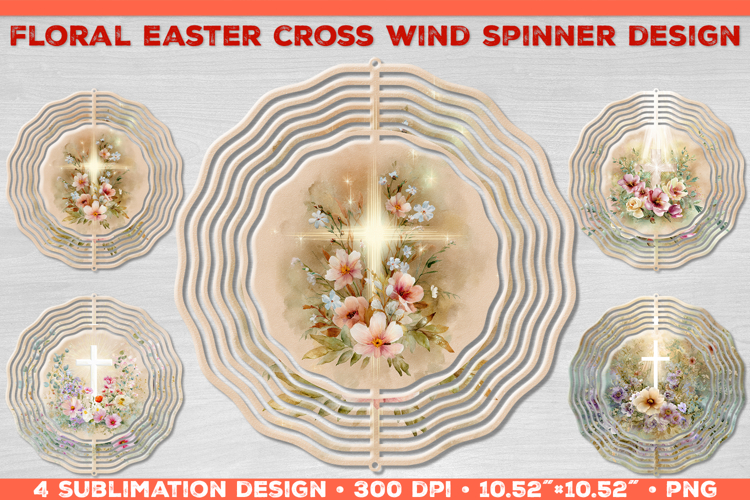 Wind Spinner Sublimation Design with Watercolor Flower Cross