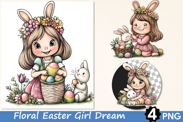 Floral Easter Girl Dream Clipart